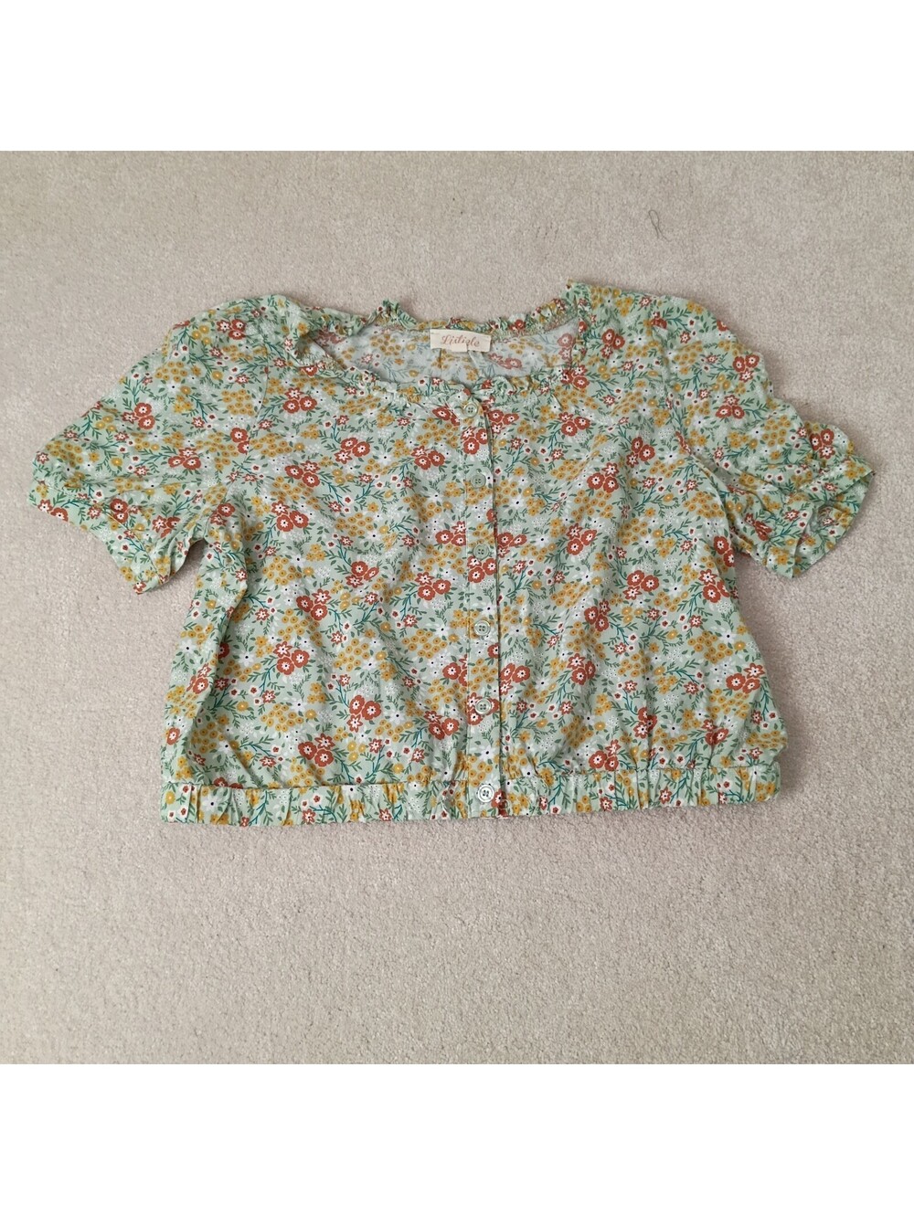 Listicle Floral Prairie Top Button Down Pleated Balloon Size L Cottage Core